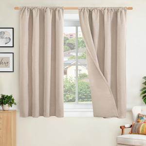 BGment Natural Linen Blackout Curtains 48 Inch Length, Short Thermal Insulated Black Out Drapes Light Blocking Rod Pocket for Bedroom Living Room Windows Privacy, 2 Panels Set, Each Panel 42 Inch Wide