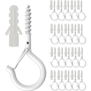 20 Pack Q Hanger Hooks with Safety Buckle, Rustproof Screw Hooks for Hanging String Lights, Bird Feeder, Plants, Wind Chimes & Holiday Decorations, Holds Up to 40 lbs2.2" White Vinyl Coated