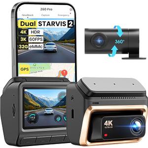 DDPAI 4K Dash Cam Front and Rear, Dual STARVIS 2 IMX678 IMX662 Dashcam,4K+1080P HDR Car Camera With Bulitin 32G eMMC, 3K/60FPS,4G LTE Support,5G WiFi GPS, 3" IPS,Night Vision,24H Parking Mode,Z60 Pro