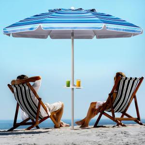 Aoxun 8ft Beach Umbrella with Tray and Tilt Pole Portable Patio Umbrella with Sand Anchor and Carry Bag Outdoor UPF 50+ Sun Shelter with Air Vents Design (Navy Blue)