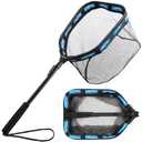 PLUSINNO Floating Fishing Net for Steelhead, Salmon, Fly, Kayak, Catfish, Bass, Trout Fishing, Rubber Coated Landing Net for Easy Catch & Release, Compact & Foldable for Easy Transportation & Storage, 11.8"/30cm Hoop Size 0.8M Blue (Fixed Pole)