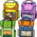 SEPGLITTER 32 Pack Large Cartoon Backpack Goodie Bags Plastic Gift Bags with Handles Resealable Ziplock Seal Bulk Goodie Bags for Kids Birthday Baby Shower Back to School Party(11 x 9.5 inches)