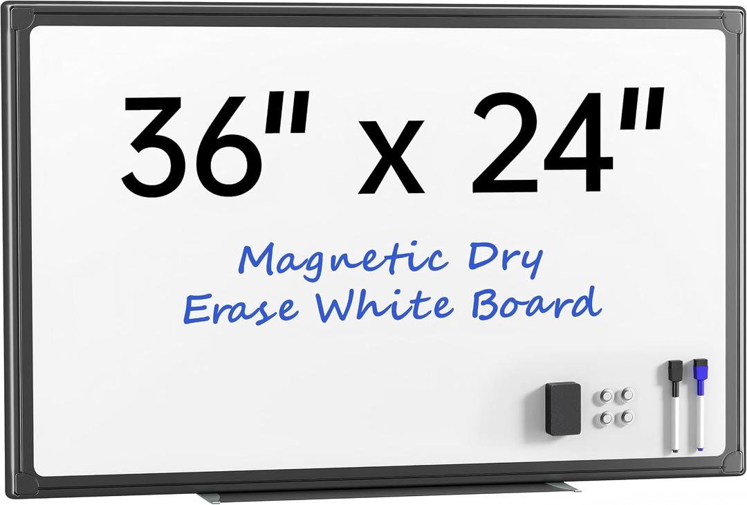 VUSIGN 36" x 24" Magnetic Whiteboard for Wall, Dry Erase Board with Black Frame, Hanging White Board for Office, Home, Classroom, Conference Room Accessories Included