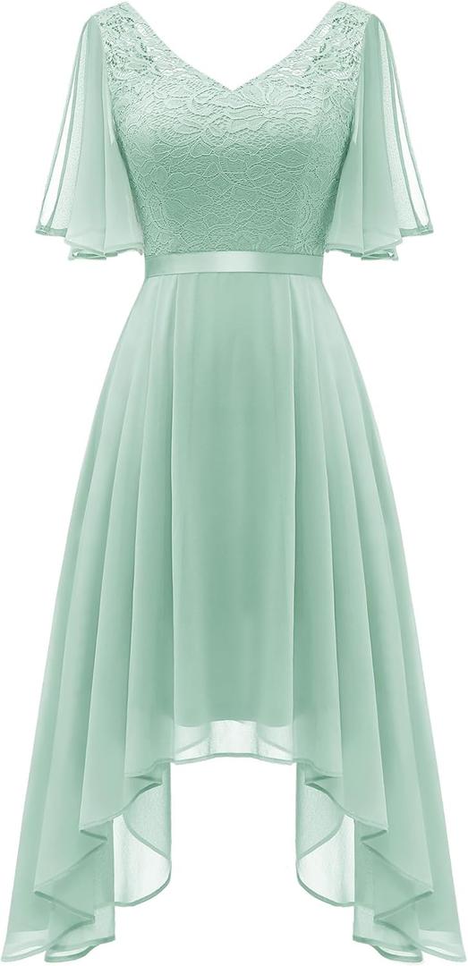BeryLove Homecoming Cocktail Formal Party Dress Bridesmaid Wedding Guest A Line Lace Elegant Flowy Prom Dresses (Light Green)