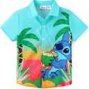 Disney Marvel Spiderman Cars Stitch Star Wars Mickey Boys Hawaii Shirt Button Up Dress Shirts Short Tropical Shirt Kids  (10-11 Years)