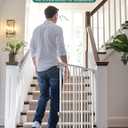 Babelio 34" Tall No Bottom Bar Baby/Dog Gate for Stairs, House and Doorways, 29.7-46.5" Auto Close Safety Pet Gates with Large Walk Thru Door, Hardware Mount, White