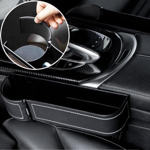 Car Seat Gap Filler Organizer(2 Pack), Adjustable Car Leather Cup Holder Gap Bag, Car Seat Gap Storage Box, Car Organizer Between Seats for Phone, Glasses, Keys, Cards(Black)