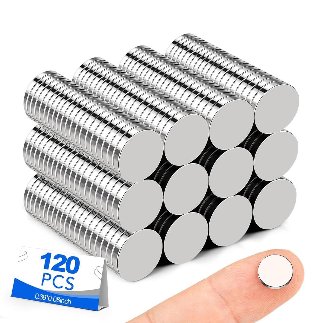 Small Magnets, 120 pcs, Refrigerator Magnet 10x2mm Rare Earth Magnets Neodymium Magnet for Crafts, Whiteboard, Kitchen Cabinet