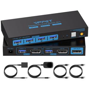 8K@60Hz Displayport Kvm Switch 1 Monitors 2 Computers USB 3.0 DP1.4 Kvm Switches Display Port for Two Computers Share Single Screen Mouse Keyboard and 2 Additional Peripherals (Deep Blue)