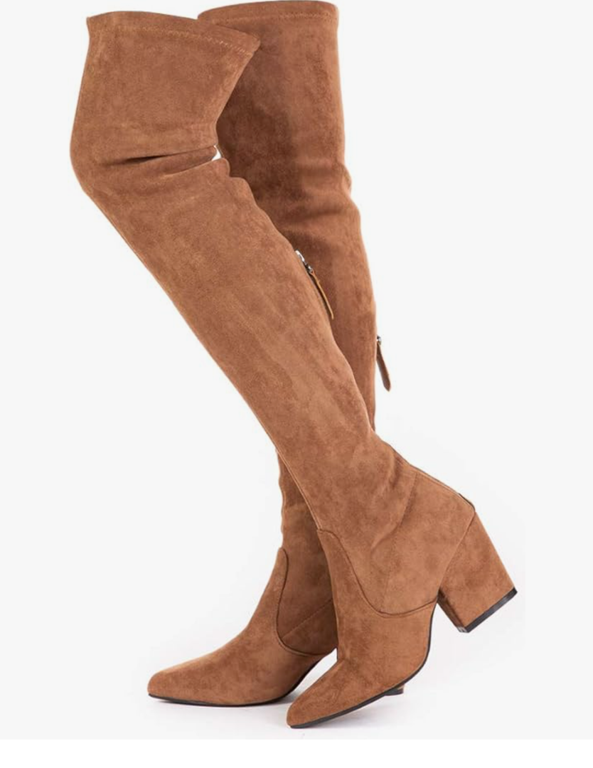 N.N.G Women Over the Knee Boots Thigh High Suede Block Winter Low Above Flat Long OTK Comfort Pointed Toe Size: 39.5
