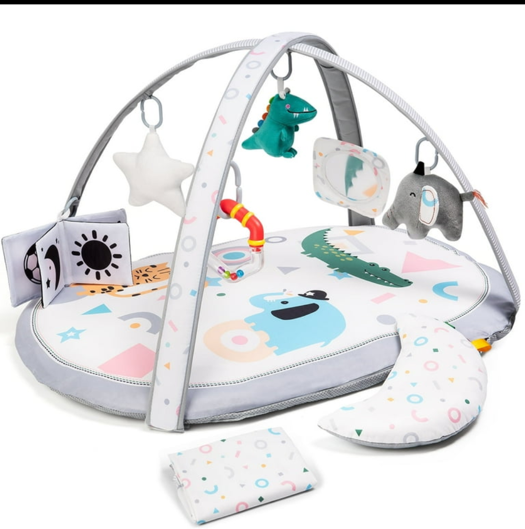 Lupantte 7-in-1 Baby Activity Gym, Baby Learning Toys Gym Mat with 6 Toys 2 Replaceable Washable Mat Covers,Baby Learn Mat, for Newborn