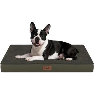 Plush Orthopedic Dog Bed for Medium Dogs & Puppies, Waterproof Dog Beds 29x18 Inch with Removable Washable Cover, Egg Crate Foam Flat Pet Mat, Coffee