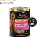 Purina Pro Plan Sensitive Skin and Stomach Dog Food Wet Classic Pate Salmon and Rice Entrée - (Pack of 12) 13 oz. Cans (EXP 06/30/28)