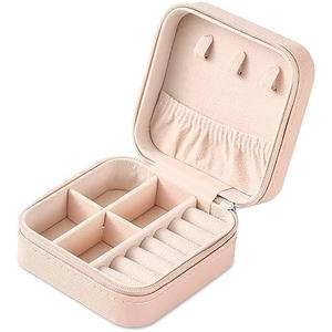 Portable Travel Mini Jewelry Box Leather Jewellery Ring Organizer Case Storage Gift Box Girls Women (pink).