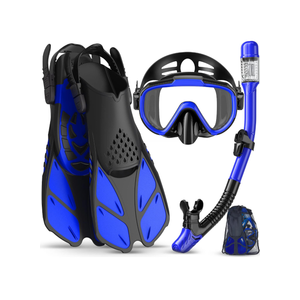 Snorkeling Gear for Adults Men Women,4 in 1 Snorkel Set with Panoramic View Diving Mask Anti-Fog Anti-Leak,Dry Top Snorkel,Fins and Travel Bag for Swimming,Snorkeling and Travel Diving