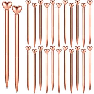 Thenshop 24 Pcs Heart Shaped Pens Retractable Metal Cute Pens 1.0 mm Black Ink Ballpoint Decorative Engagement Gifts for Mothers Day Women Wedding Bridal Shower Sleepover Party(Rose Gold)
