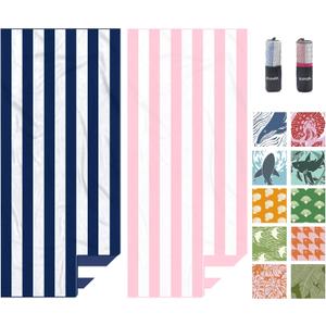 Eunzel 2 Pack Microfiber Beach Towel, Quick Dry Travel Towel Large Sand Free Towel for Beach, Camping, Swim Pool, Gym, Sports& Yoga 71"x32", Stripe Navy & Pink