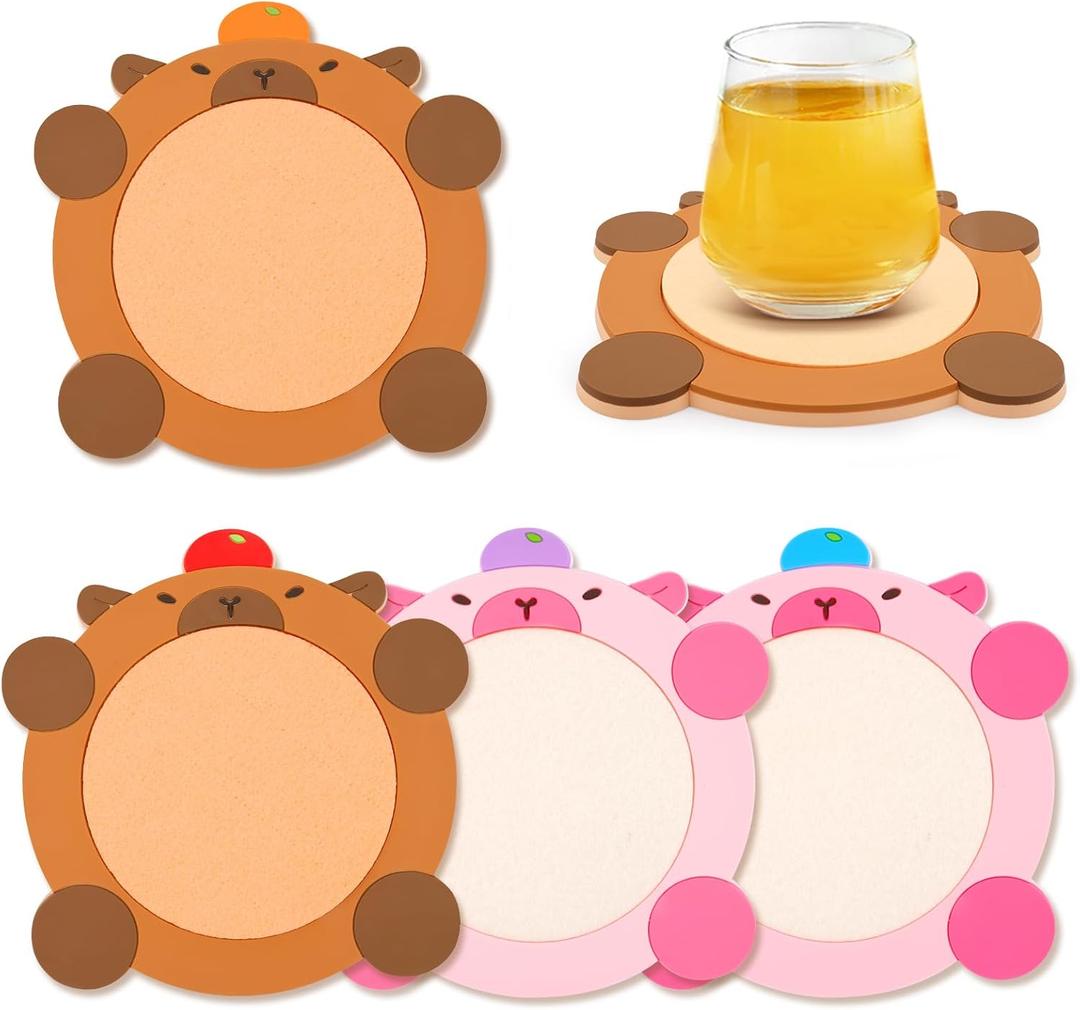 2 x 4 Pcs Coasters for Drinks - Capybara Coasters,Cute Capybara Coaster Set with Detachable Felt Pad,Funny Animal Themed Absorbent Coaster for Drinks Coffee Tea Table Decor,Gifts for Women Men