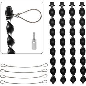 16.5" Ground Anchors Screw in with Power Nut Driver Drill Bit, 4 Pack Heavy Duty Spiral Trampoline Stakes Anchors High Wind with Steel Cable, Earth Anchors for Trampoline