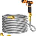 Giraffe Tools Garden Hose 75ft x 5/8", 304 Stainless Steel Metal Water Hose, No Kink Garden Water Hose with 9 Pattern Spray Nozzle, Flexible, Lightweight, Kink Free Hose for Yard, Outdoor