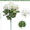 Artificial Geranium Flowers for Outdoors, 6 Bundles Realistic Silk Fake Geranium, No Fade Faux Plants for Hanging Baskets, Window Boxes, Pots - Porch, Patio, Balcony Decor(White)