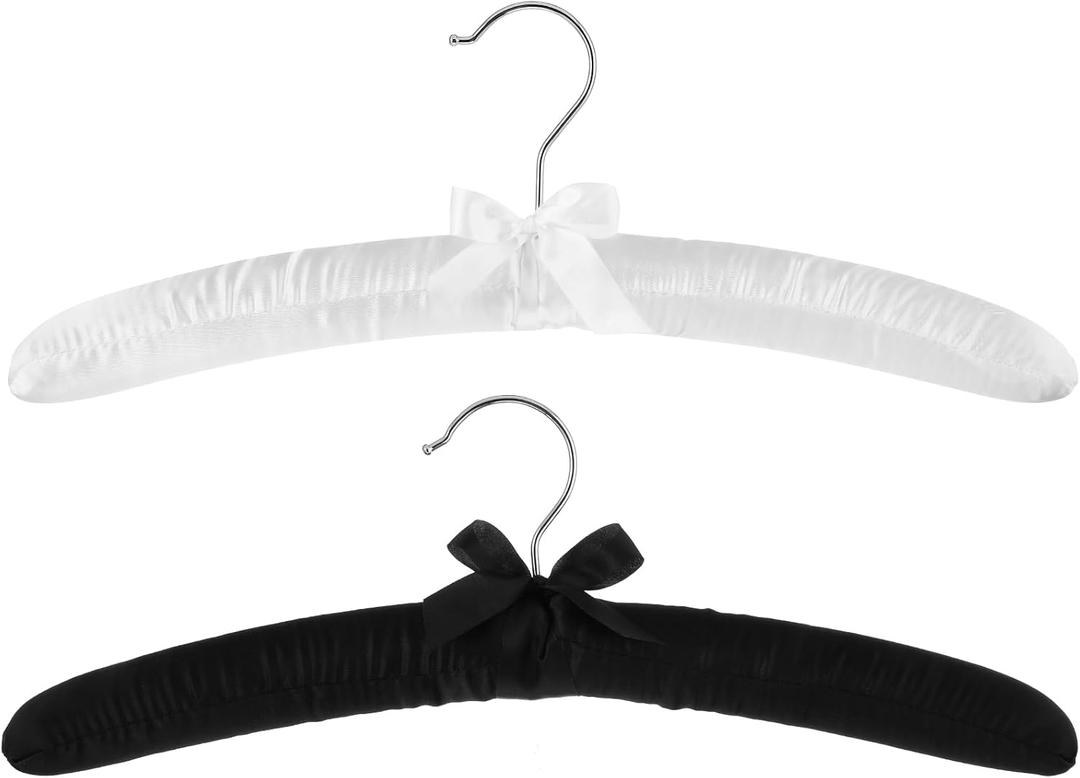 2 Pack 15 Inch Satin Padded Hangers - Bride Groom Hanger Wedding Dress Suit Hanger White and Black No Shoulder Bump Hangers