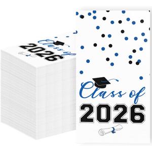 2026 Graduation Disposable Paper Napkins, Guest Dinner Hand Towels for College School Grad Class Congrats Celebration, Cocktail Party Decorations (80, Blue & Black)