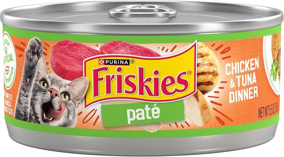 Purina Friskies Wet Cat Food Pate, Chicken and Tuna Dinner - (Pack of 24) 5.5 oz. Cans, Expiry: 05/2028