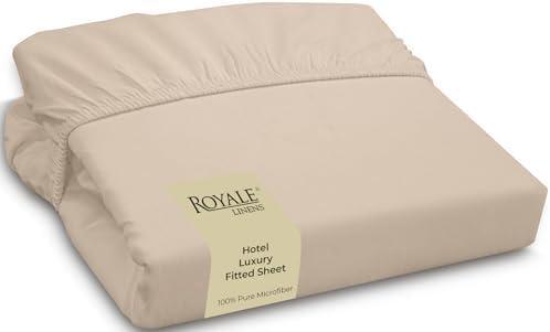 Royale Linens Fitted Sheet Queen - Ultra Soft 1800 Brushed Microfiber - Hotel Luxury Bottom Sheets - Wrinkle Free & Fade Resistant - Deep Pocket Fitted Sheet Only (Queen, Sand)