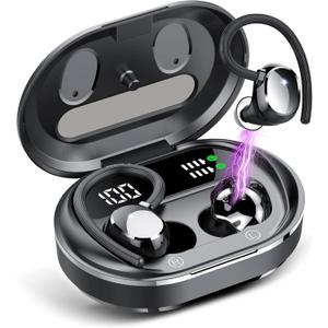 Wireless Earbuds, 2023 New Ultralight Sport Bluetooth 5.3 Headphones In Ear with LED Display, Built-in Mic Earphones, IPX7 Waterproof Wireless Headphones with Earhooks for Gym Workout (Black)