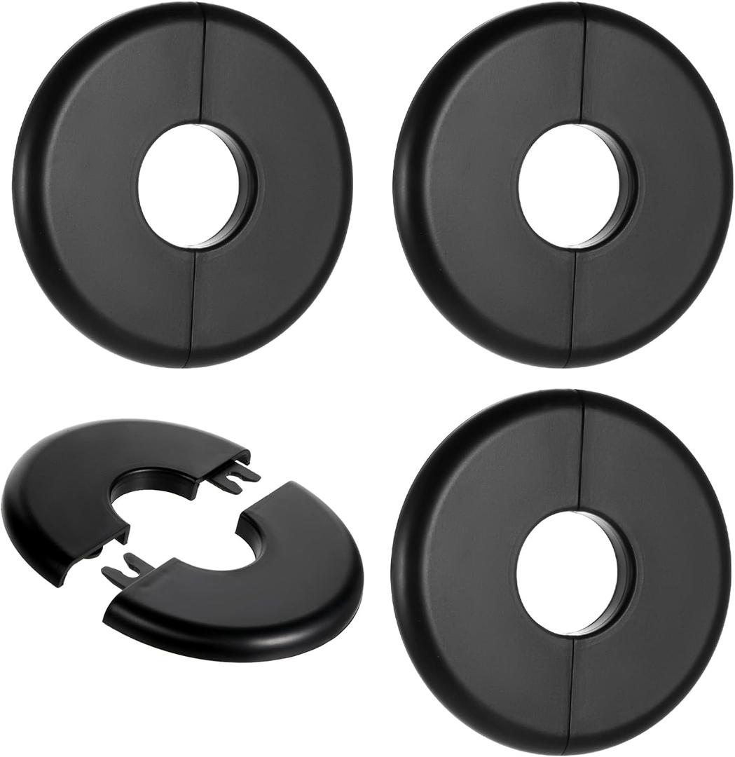 4 Pcs Wall Split Flange, Self-Adhesive Escutcheon Plate for 17mm Dia Pipes Flange ABS Round Wall Hole Covers Water Pipes Plumbing Cover Plates for Faucet Kitchen Toilet Bathroom Decoration (Black)