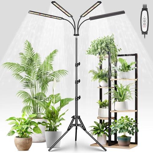 FOXGARDEN Grow Lights for Indoor Plants Full Spectrum with Tripod Stand, Tall Grow Lights for Indoor Growing with Flexible Gooseneck, Four-Head Plant Light with 4/8/12H Timer & 4 Brightness Levels