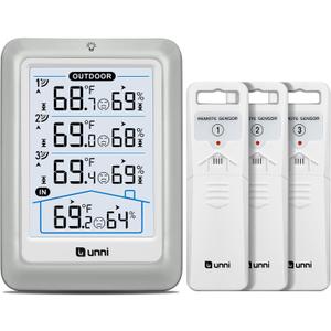 Indoor Outdoor Thermometer Wireless, 4.5 Inch Display Digital Hygrometer Thermometer Temperature Humidity Monitor with 330ft Range Sensor and Adjustable Backlight (White)