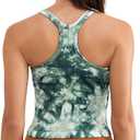 Seamless Ribbed Workout Racerback Tank Tops with Built in Bra for Women (Green, M)