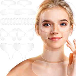 Patelai 22 Pcs Reusable Face and Forehead Wrinkles Patches Overnight Silicone Chest Neck Wrinkle Patches Pad Eyelid Lifter Strips for Face Forehead Neck Decollete Cheek Eye Pads Beauty