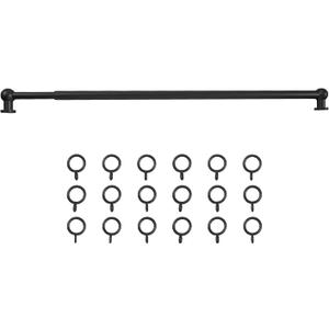 TWOPAGES 28-48" Black Cafe Curtain Rod with Rings for Kitchen Window | Adjustable 1/2" Rod, Perfect for Kitchen, French doors, Bathrooms, Inside & Outside Mount, 1 Pack
