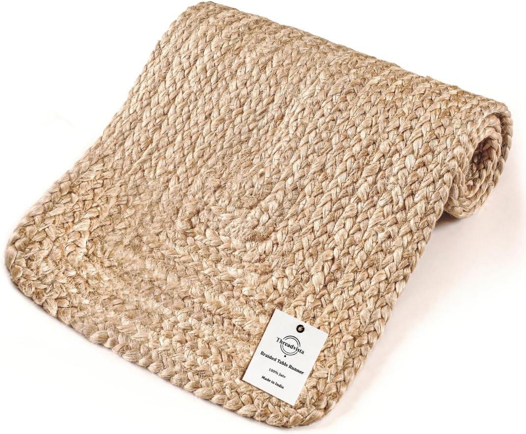 Handcrafted Braided Jute Table Runner 36 inches Long - 13x36 Inch 100% Jute - Durable Non-Slip Rustic Vintage for Dining, Kitchen, or Outdoor Tables - Natural Farmhouse Table Runner