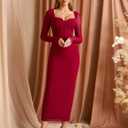 KUTUMAI Corset Lace Long Sleeve Formal Dress Back Slit Bodycon Fall Cocktail Wedding Guest Dresses S