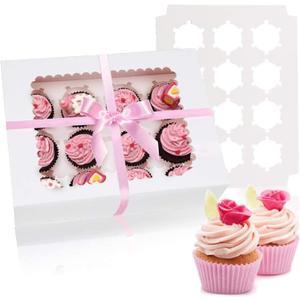 Rarapop 25 Pack Cupcake Boxes Hold 12 Standard Cupcakes, Food Grade Cupcake Holders Bakery Carrier Boxes with Windows and Inserts for Cupcakes, Muffins and Pastries