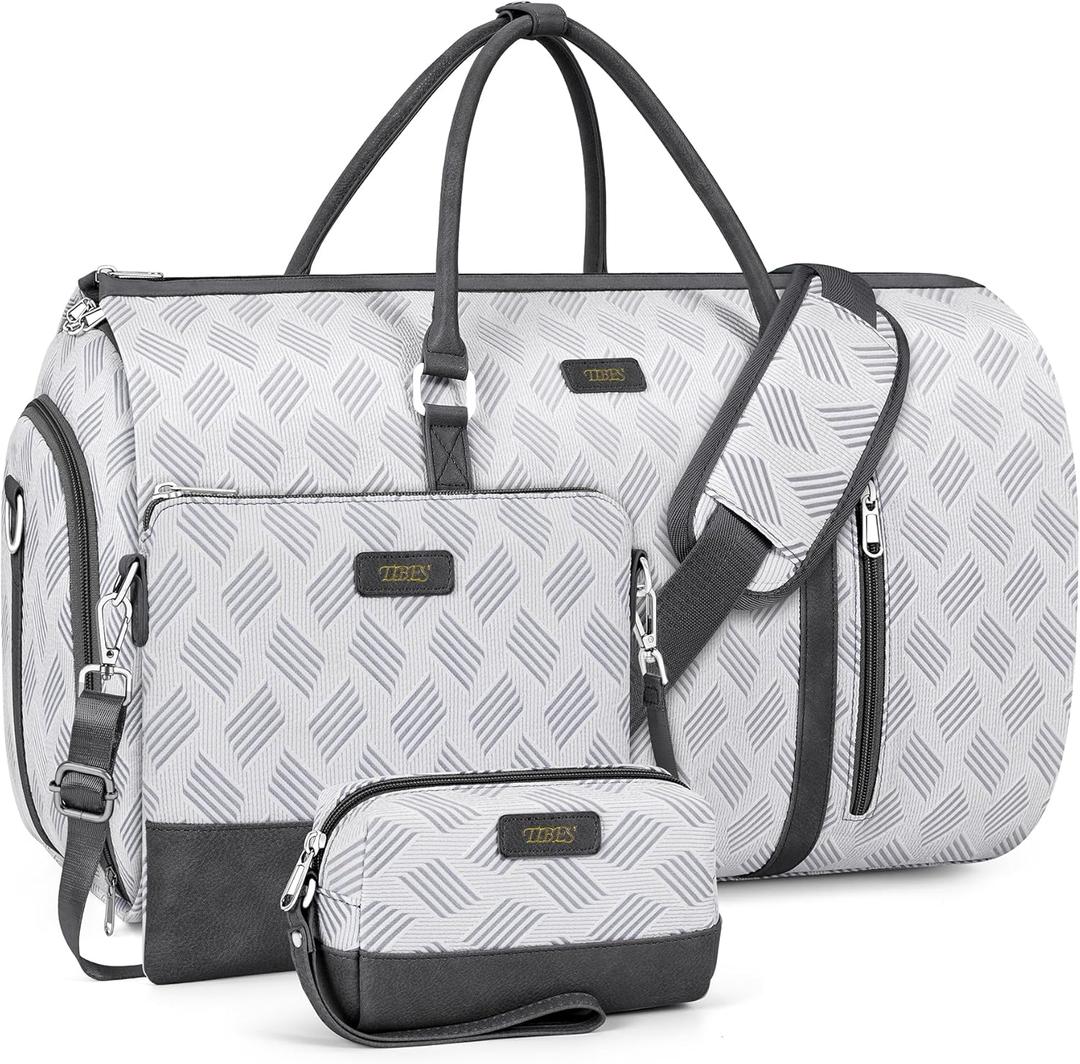 Convertible Garment Duffel Bag for Travel - Carry On Garment Bags With Toiletry Bag Large Weekender Bag for Men Women 2 in 1 Hanging Suitcase Suit Travel Duffel Overnight Bags 4pcs Set (Grey White 4pcs)