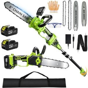 Pole Saws for Tree Trimming, Cordless Pole Saw, 8in/10in Pruning Saw, Mini Chainsaw, 16FT Max Height, Brushless Motor, Adjustable Angle, Cordless Battery Powered for Pruning, and Garden Tasks