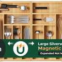 Large Silverware Organizer, 13 Slots Magnetic Connected Expandable Bamboo Utensil Drawer Organizer From 21 to 37.4 Inches, Adjustable Flatware and Cutlery Holder, Utensil Tray for Kitchen Natural