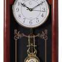 Clockswise Large Vintage Grandfather Wood- Looking Plastic Pendulum Wall Clock for Living Room, Kitchen, or Dining Room, Large Brown (23.7 Inch Height)