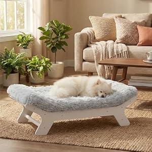 Muihood Wood Elevated Dog Bed Frame and Egg Crate Foam Mattress, Luxurious Suitable for Pets Up to 45 lbs, White, S