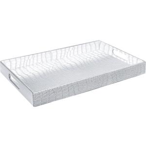 Home Redefined 17.5"x12" Silver Glossy Crocodile Faux Leather Serving Tray Beautiful Modern Elegant Decorative Tray with Handles Ottoman Coffee Table Ottoman Perfume Makeup Display for All Occasion's