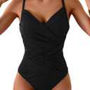 B2prity One Piece Swimsuit Tummy Control Criss Cross Bathing Suit Slimming Ruched Swim Suit Push Up V Neck Swimwear (X-Large, Black)