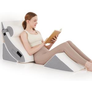 4PCS Orthopedic Bed Wedge Pillow Set for Post Surgery - Adjustable Wedge Pillow for Neck Back and Leg Pain Relief - Triangle Pillow Wedge for Acid Reflux & Sleeping & GERD (White Grey)