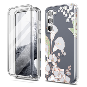 SURITCH for Samsung Galaxy S23 Plus Case, [Builtin Screen Protector] [DualLayer Protection ] Full Protection Shockproof Rugged Bumper Phone Cover for Samsung S23 Plus 6.6 Inch  White Calla Lily