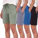 Real Essentials 4 Pack: Women's 7" Bermuda Long Casual Yoga Super-Soft Loose Comfy Shorts with Pockets, Medium