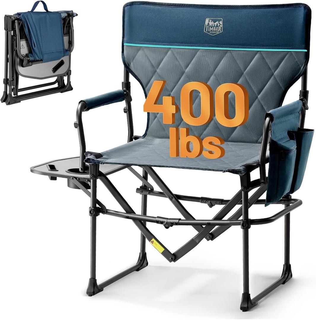 TIMBER RIDGE Aluminum Camping Directors Chair with Side Table Pocket, Portable Folding Chair, Heavy Duty Lawn Chair for Fishing Trip Picnic Concert Outdoor 400lbs, Navy, Large